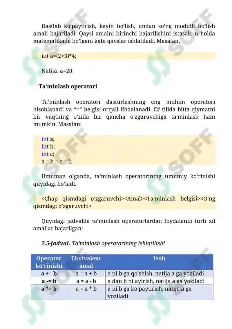 C# tilining amallari 3