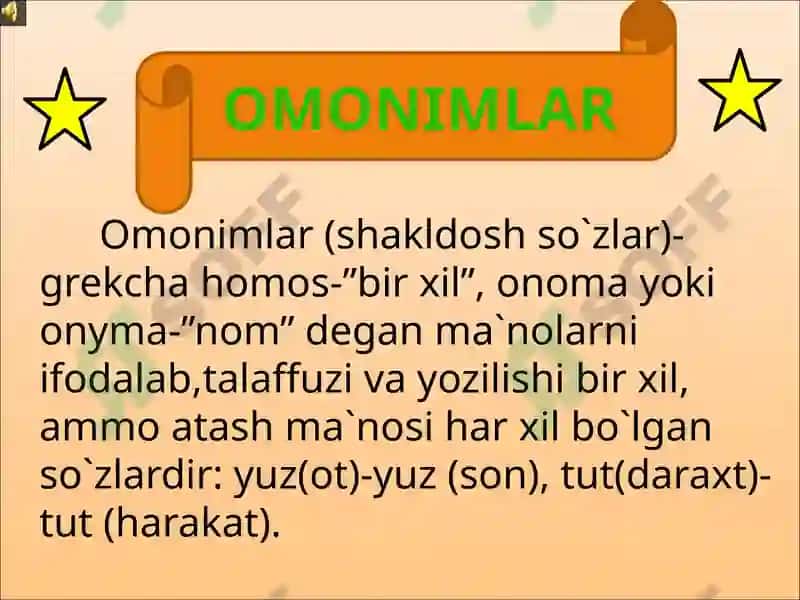 Ona tilida so‘zlarning shakl va ma’no munosabatlariga ko‘ra turlari haqida   ma’lumot. 3
