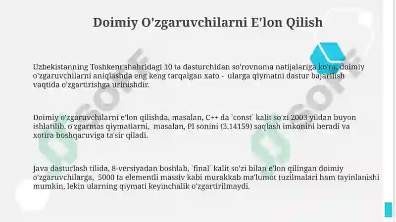 Doimiy O'zgaruvchilarni E'lon Qilish 3