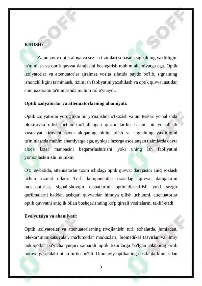 Optik izolyatorlar va attenyuatirlar haqida umumiy tushuncha 3