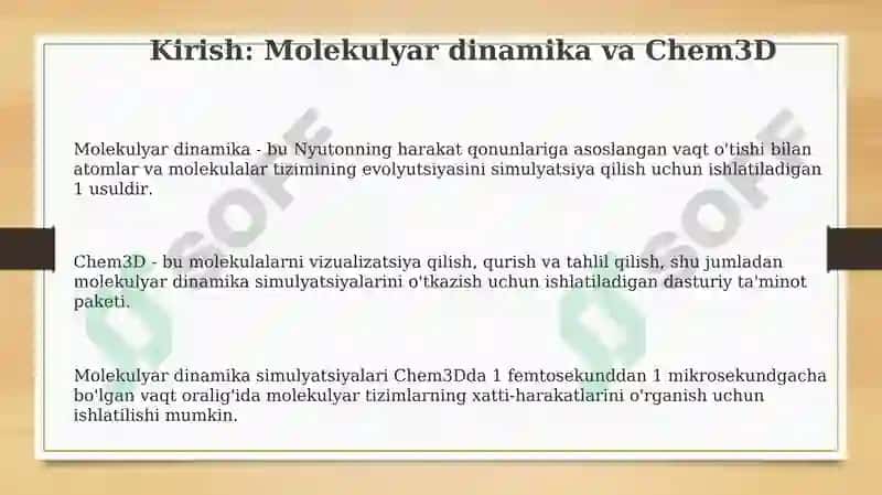 Chem3D dasturida molekulyar dinamikani hisoblash 3