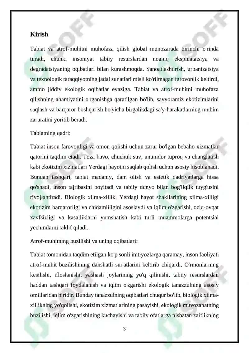 Tabiat va Atrof Muhitni Muhofoza Qilish 3