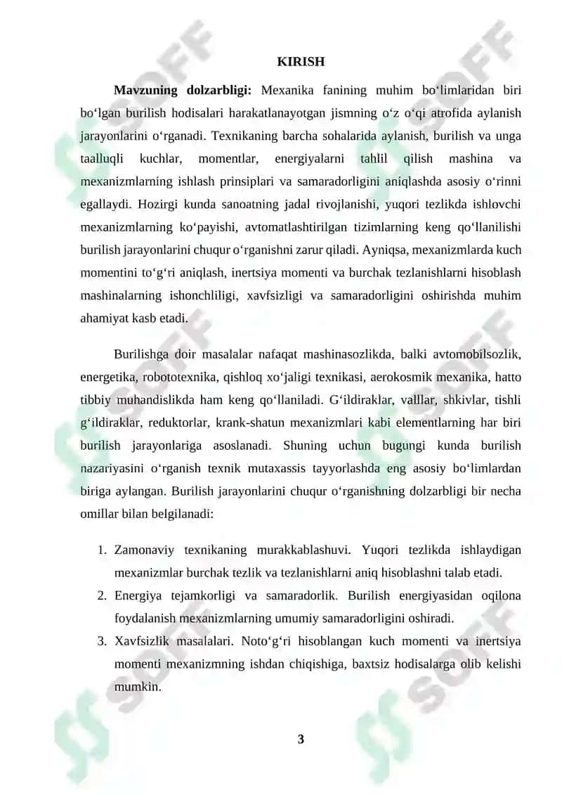 BURILISHGA DOIR MASALALAR kurs ishi 3