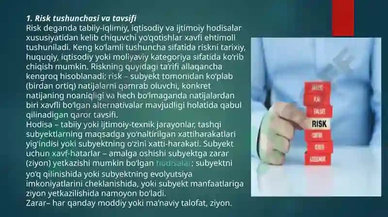 Risk xaqida tushuncha korxonalarda risklilik darajasi 3