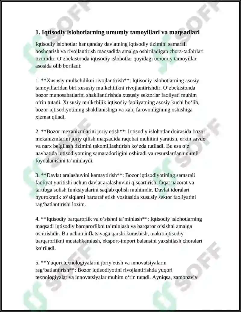 IQTISODIY ISLOHOTLAR, XUSUSIY MULKCHILIKNING SHAKLLANISHI. Referat 3