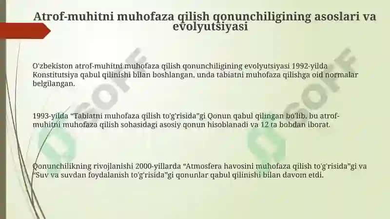 O'zbekiston Respublikasining tabiatni muhofaza qilish qonunchiligi 3