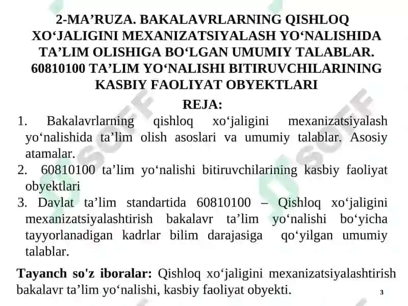 Qishloq xo'jaligini mexanizatsiyalash muhandisini tayyorlash asoslari 3