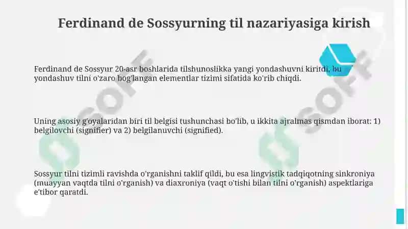 Ferdinand Du Sossyurning lingvistik nazariyasi va tilshunoslikda strukturalizm 3