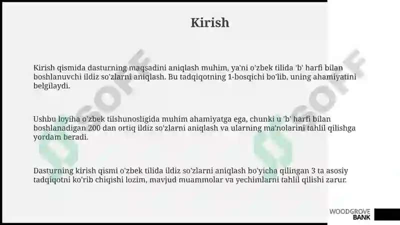 Oʻzbek tilida“B” harfi bilan boshlanuvchi oʻzak soʻzlarni aniqlovchi dastur 3