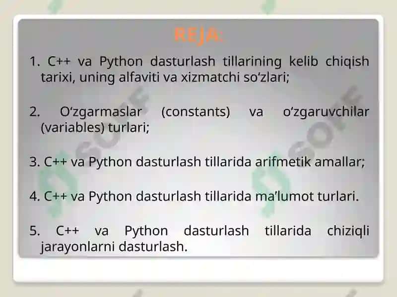 C++ va Python dasturlash tilining asosiy konstruksiyalari va tizimda qoʻllash xususiyatlari 3