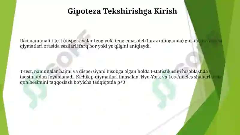 Ikki namunali t-test (dispersiyalar teng yoki teng emas deb faraz qilinganda) 3
