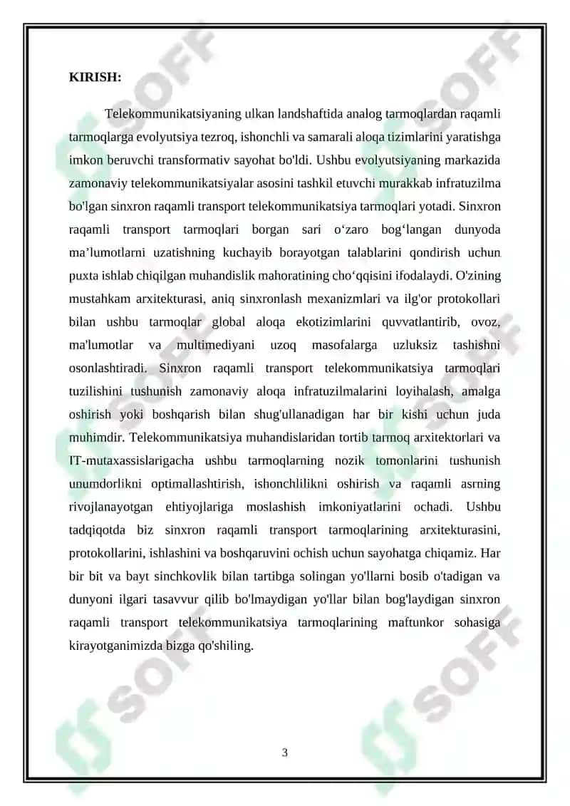 Sinxron raqamli transport telekommunikatsiya tarmoqlarining tuzilishi 3