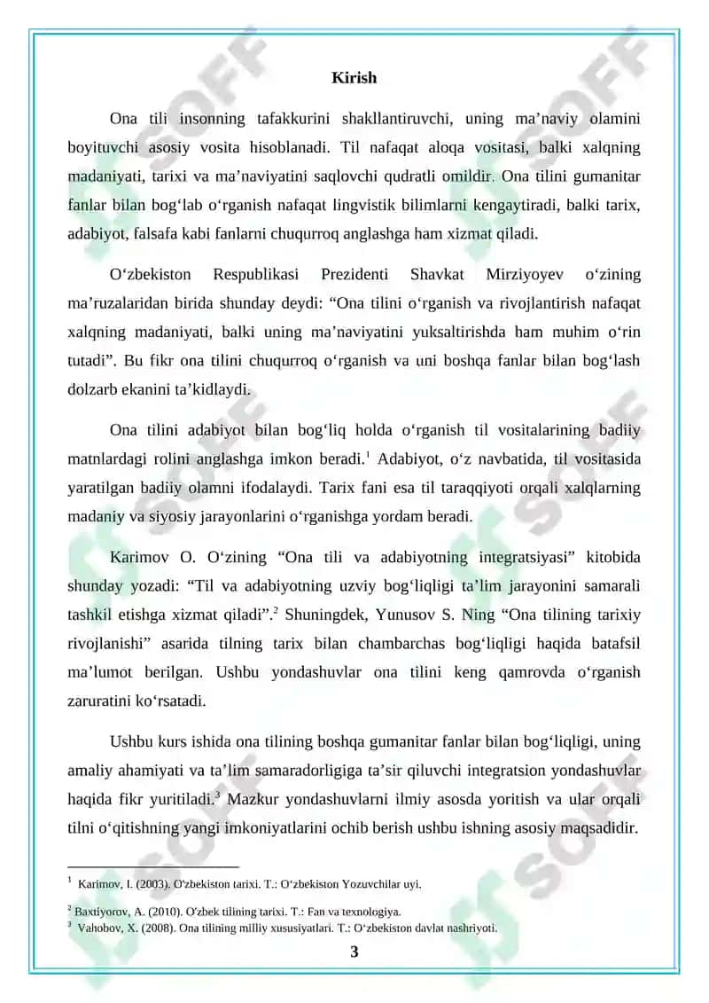 Ona tilini boshqa gumanitar fanlarga bogʻlab o‘rganish. 3