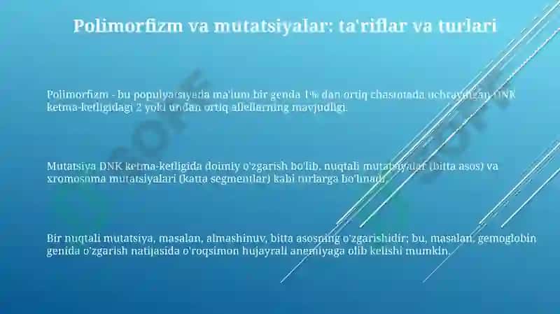 POLIMORFIZM, MUTATSIYALAR, NASLIY KASALLIKLAR 3