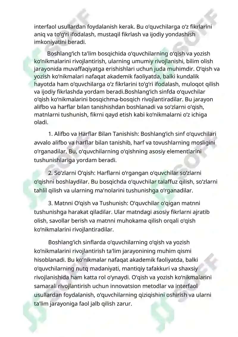 Boshlang’ich sinflarda o’qish va yozish ko’nikmalarini rivojlantirish 3