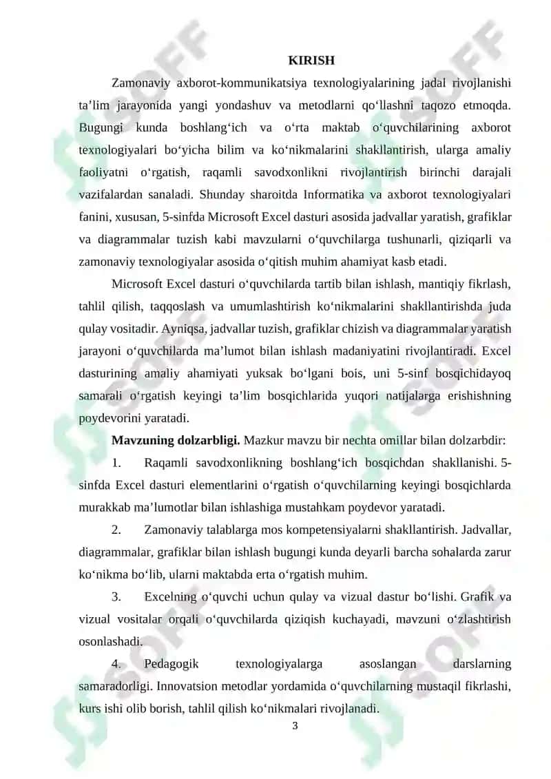 Jadvallar yaratishda Microsoft Excel dasturidan foydalanish. Grafika. Diagramma va unga maʼlumotlar kiritish 3