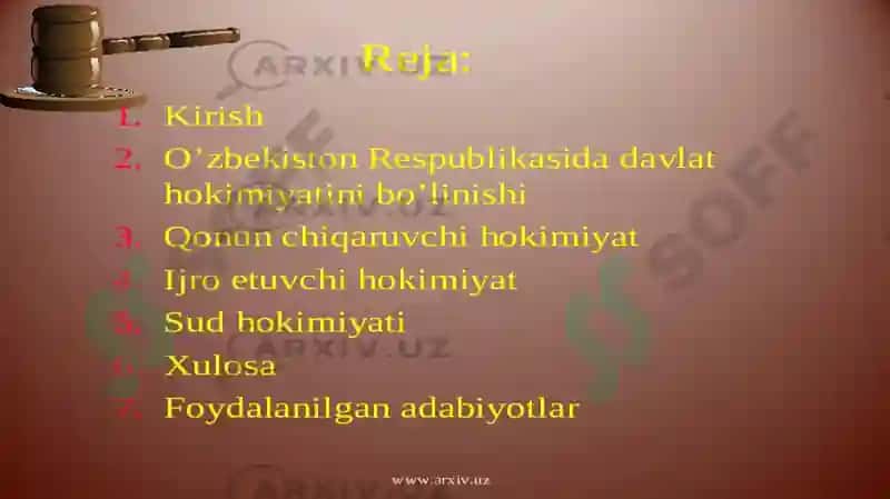 O’zbekistondagi hokimiyatlarining bo’linishi tamoyili va konseptual asoslari 3