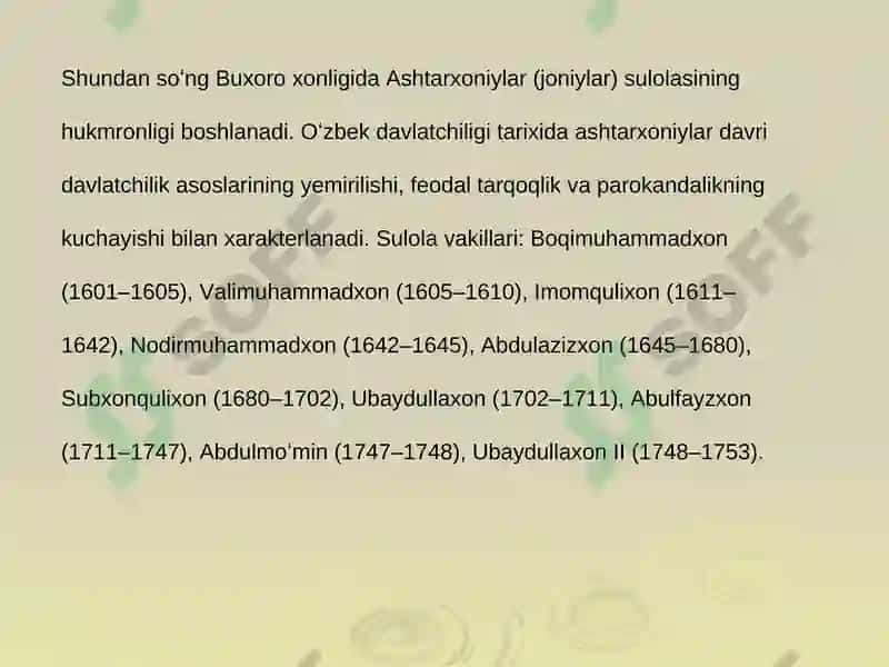 Ashtarxoniylar  davrida  ilm-fan taraqqiyoti. Ashtarxoniylar davrida Buxoro xonligida ijtimoiy iqtisodiy hayot 3