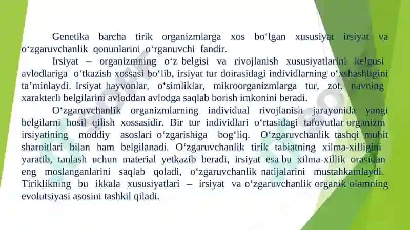 IRSIYATNING UMUMIY QONUNIYATLARI MENDELNING IRSIYAT QONUNLARI VA ULARNING MOHIYATI 3