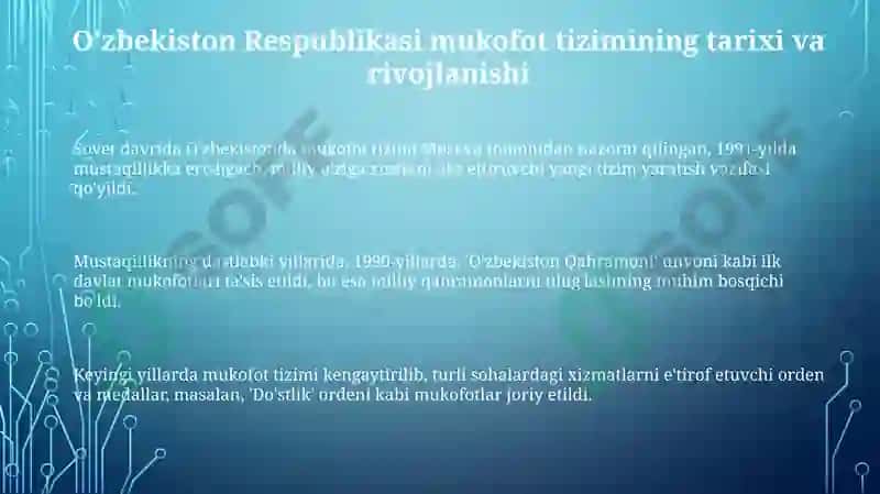 Oʻzbekiston Respublikasining mukofotlashtizimi 3