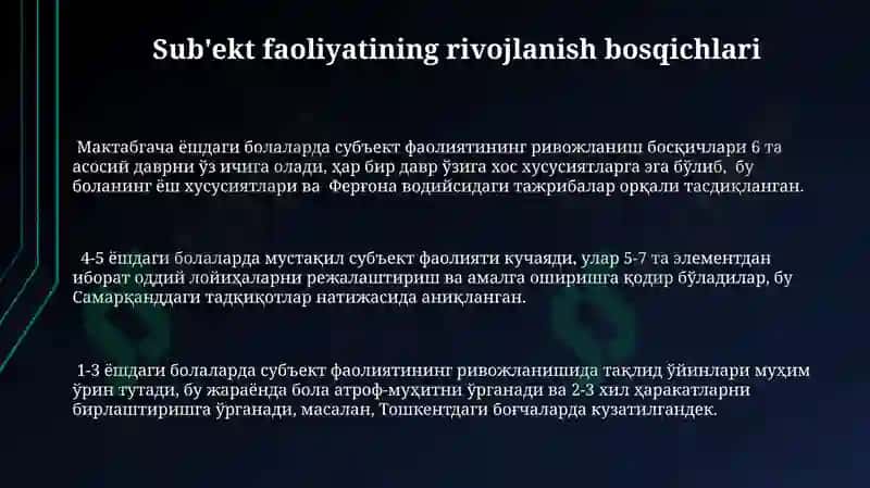 Sub'ekt faoliyatining rivojlanish bosqichlari 3
