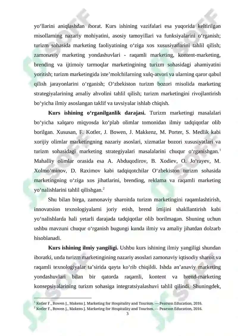 Turizm marketingining nazariy asoslari va ularning zamonaviy talqini 3