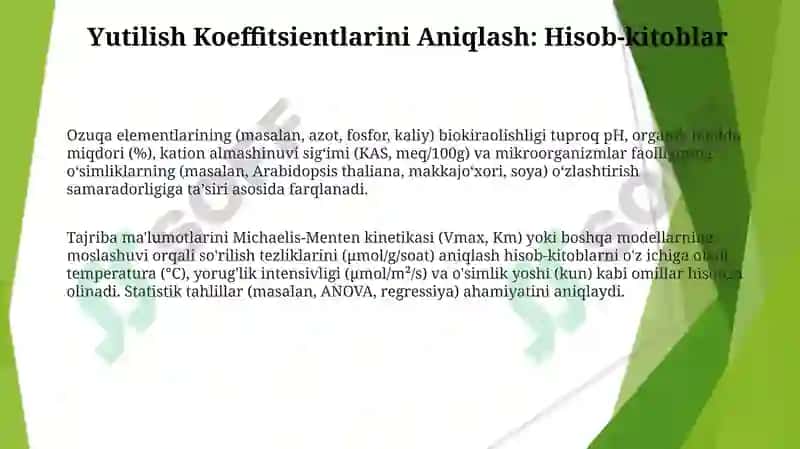 O‘simliklardagi oziqa moddalarning biologik singdirish koeffitsiyentlarini aniqlash 3