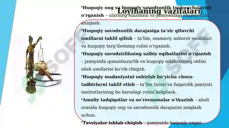 Loyiha ish mavzusi:  Huquqiy onglilik va huquqiy savodxonlik 3