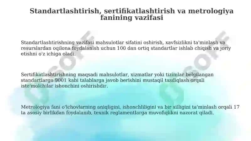 Standartlashtirish sertifikatlashtirish va metrologiya 3
