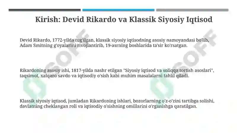 Devid Rikardo va Klassik Siyosiy Iqtisod 3