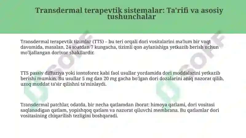 Transdermal terapevtik tizimlar 3