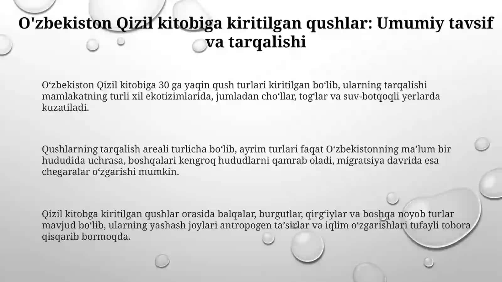 Oʻzbekiston Qizil kitobiga kiritilgan qushlar yashash sharoiti 3