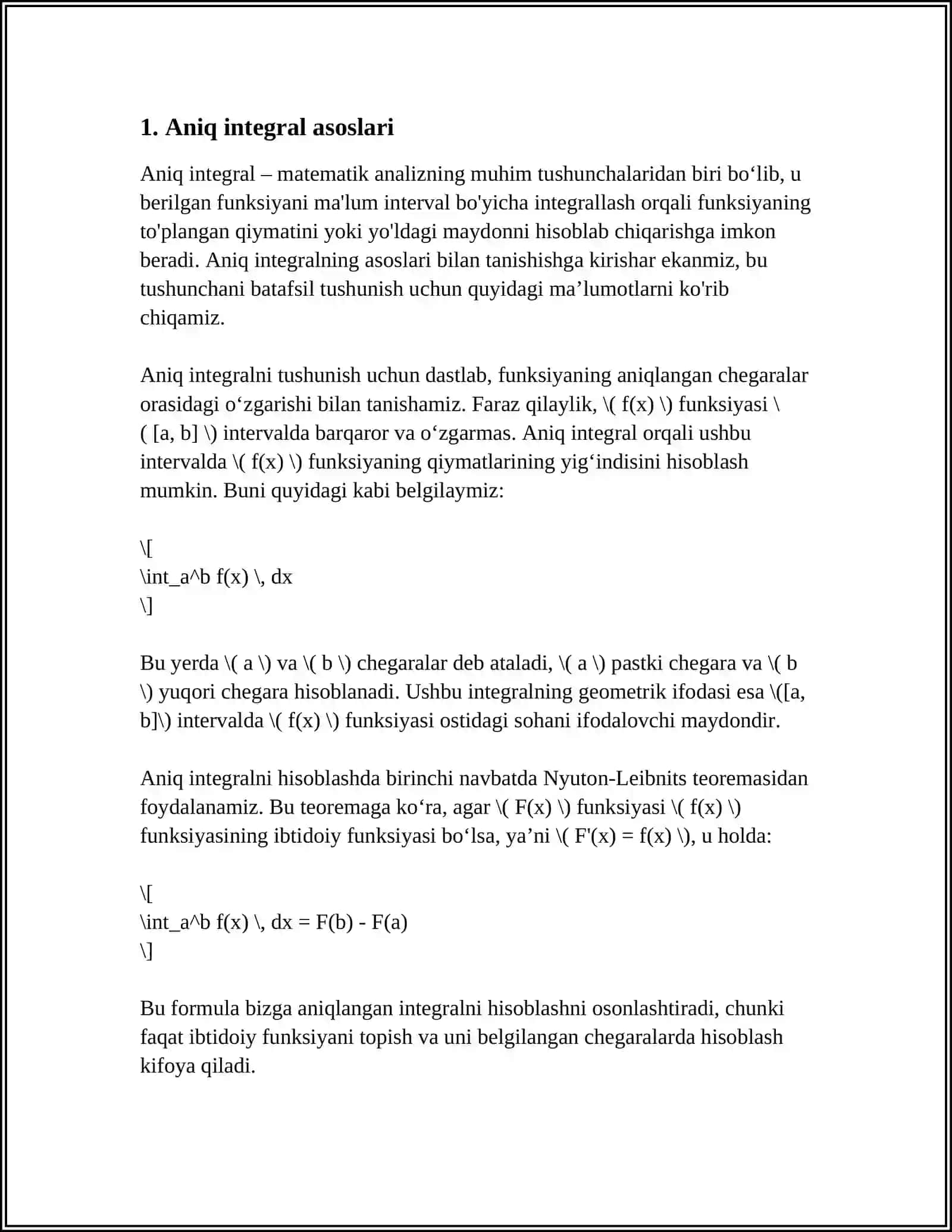 ANIQ INTEGRAL. EGRI CHIZIQLI TRAPETSIYANING YUZINI TOPISH 3