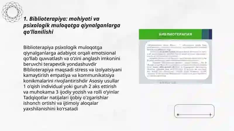 Biblioterapiya psixologik muloqotga qiynalganlar uchun 3