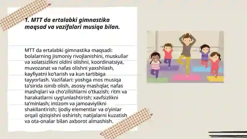 MTT da ertalabki gimnastikani musiqa jo‘rligida tashkil etish 3