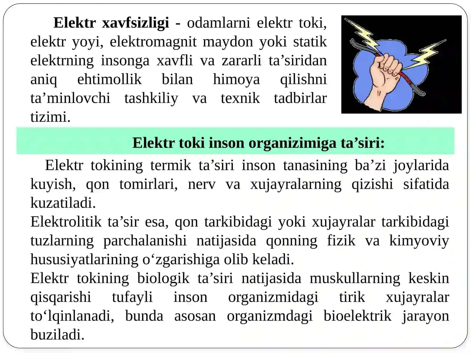 Elektr xavfsizligi to‘g‘risida amaliy mashg'ulot 3