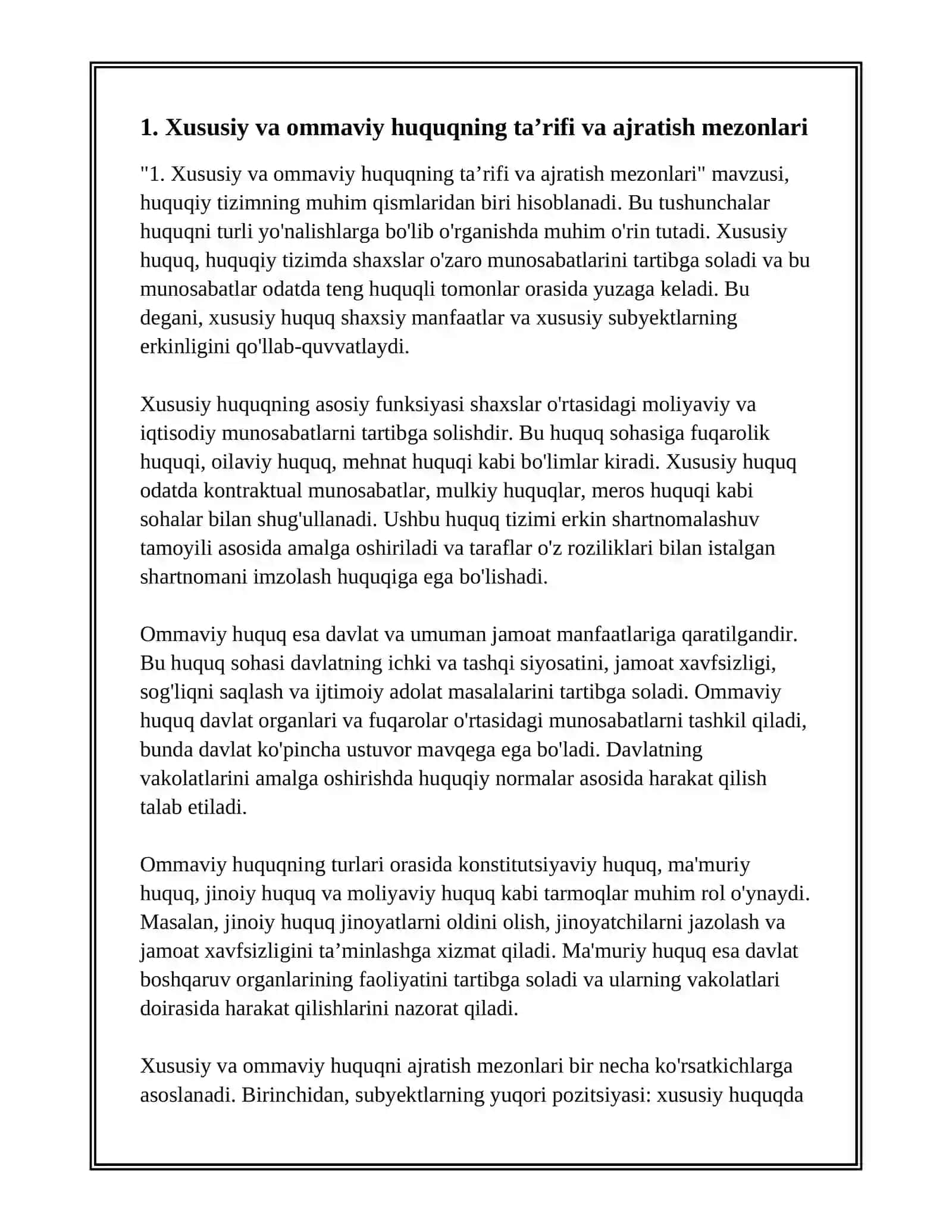 Huquq tizimini xususiy va ommaviy huquqqa ajratish 3