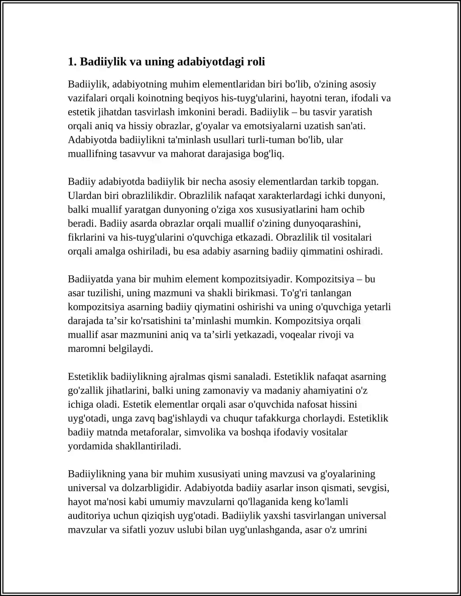 BADIIYLIK - ADABIYOTNING ASOSIY XUSUSIYATI. BADIIY ASAR TAHLILI 3