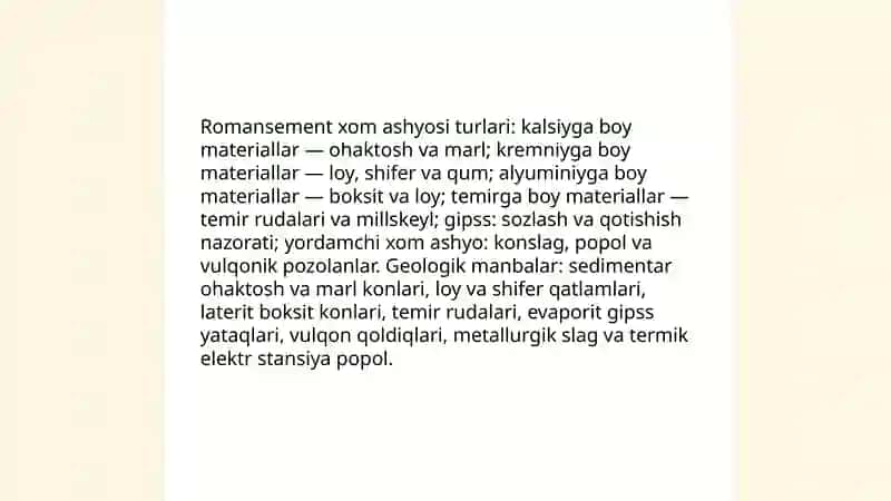 Romansement xom ashyosi, ishlab chikarish texnologiyasi 3