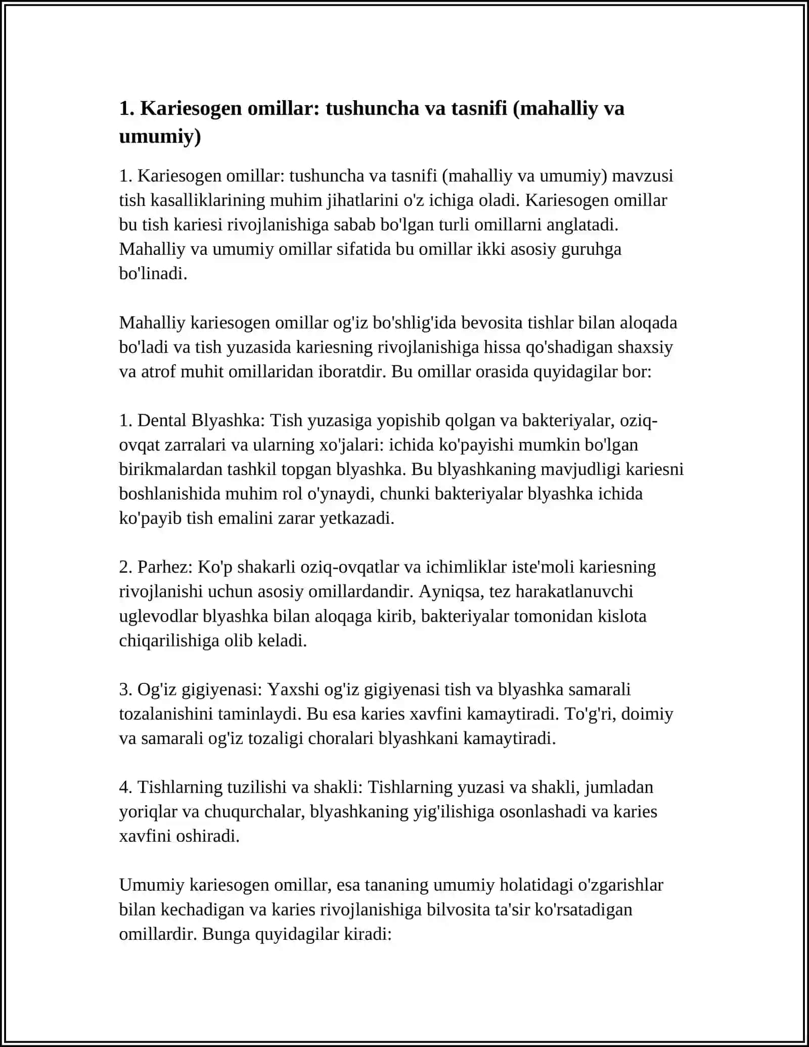 Kariesogen omillar (mahalliy, umumiy) 3