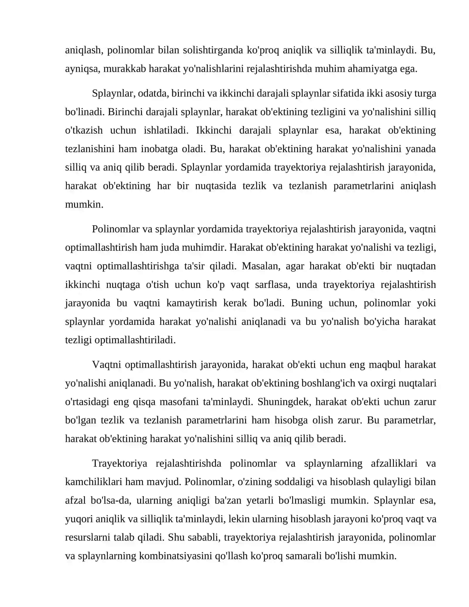 Trayektoriya rejalashtirish  polinomlar, splaynlar va vaqtni optimallashtirish 3