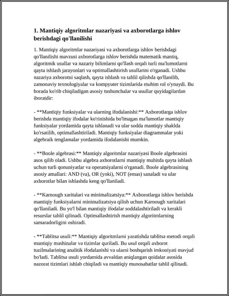 AXBOROTLARGA ISHLOV BERISHDA MANTIQIY ALGORITMLARINI QO’LLASH AMALI 3