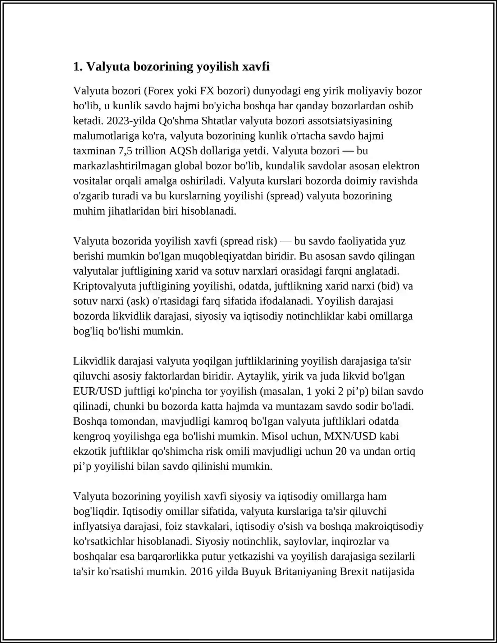 Valyuta bozorining yoyilish xavfi 3