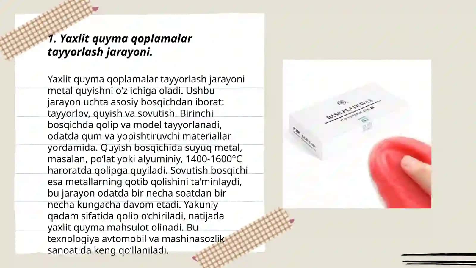 Yaxlit quyma qoplamalar tayorlashning klinik laborator bosqichlari 3