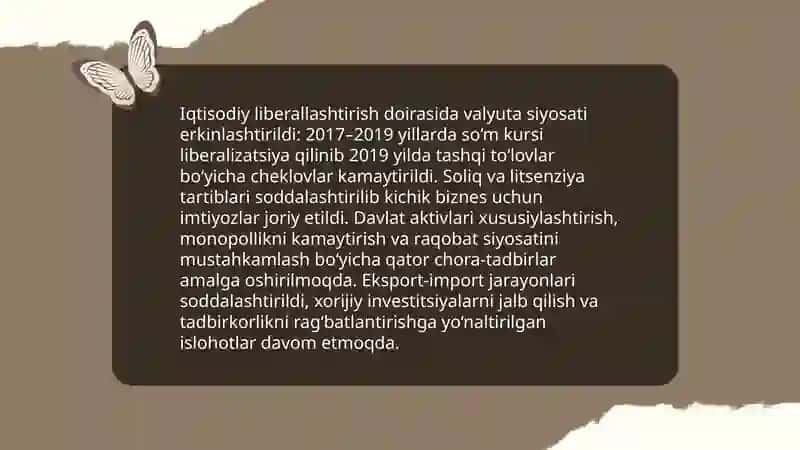 Yangi O’zbekistonda Prezident Sh.M.Mirziyoyev rahbarligi va tashabbusi ostida amalga oshirilayotgan islohotlar 3