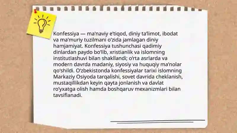 Konfessiya tushunchasining mohiyati va O'zbekistonda faoliyat yurituvchi diniy konfessiyalarning tasnifi 3