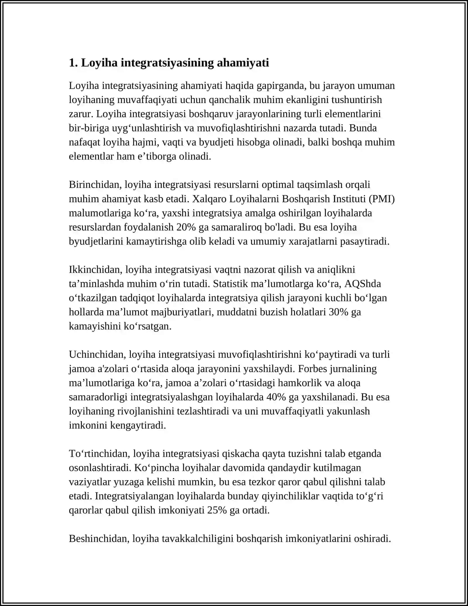 LOYIHALARNI INTEGRATSIYALASH JARAYONLARI VA ASOSIY FAOLIYATLAR 3