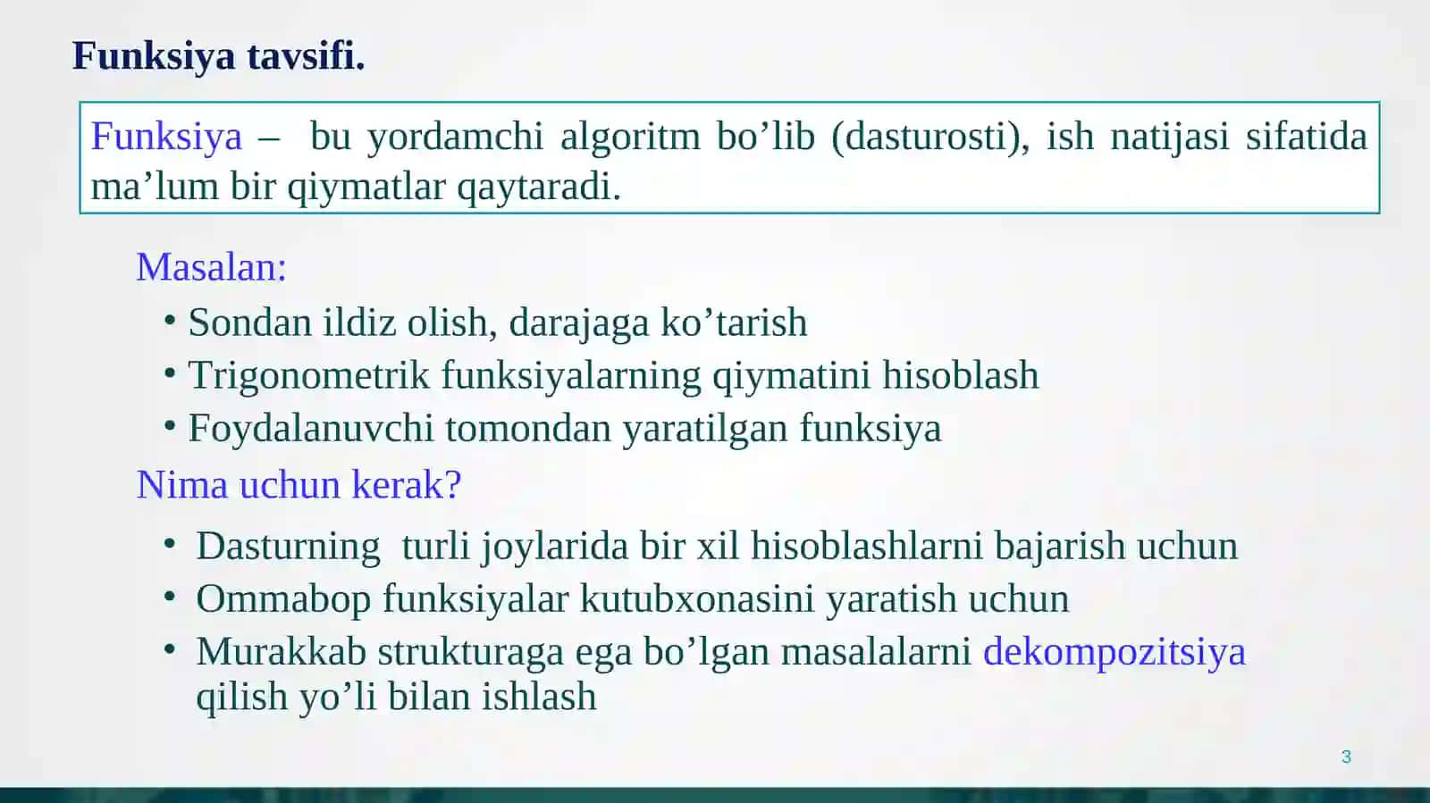 Funksiyalar. Rekursiv algoritmlar 3