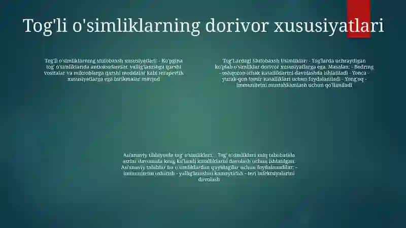 TogʻLardagi Shifobaxsh Usimliklar 3
