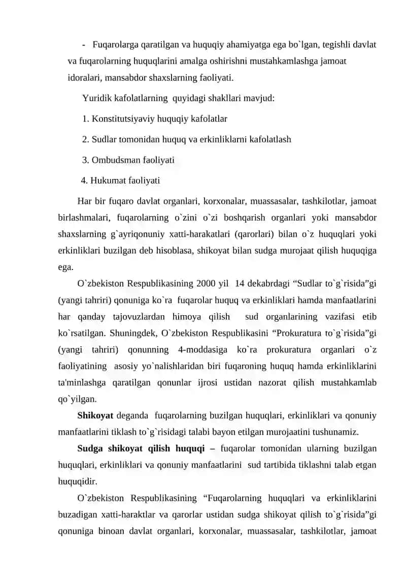 Fuqarolarning huquq va erkinliklarining kafolatlari 3